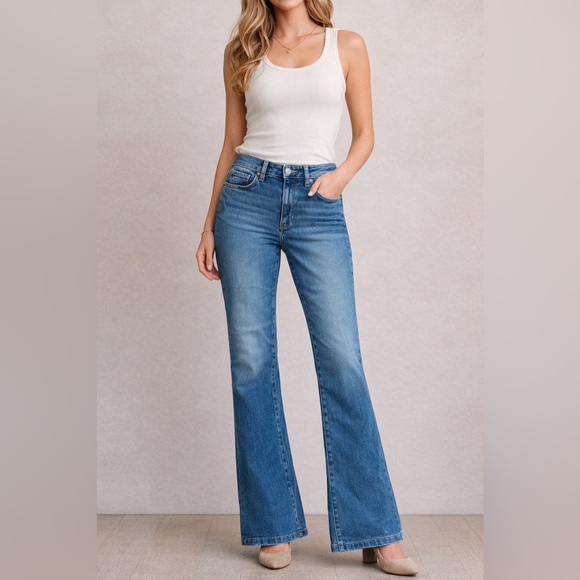PAIGE Denim - PAIGE High Rise Flare Jeans Womens Size 31 Medium Wash Stretch Denim